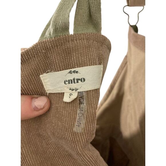 Entro Small Corduroy Painters Overall Beige Pinafore Cottage Farmhouse Dress - Picture 6 of 6